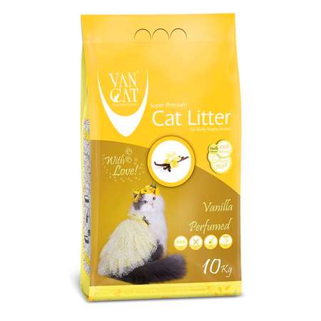 Наполнитель для кошек Van Cat комкующийся без пыли с ароматом Ванили пакет 10 кг