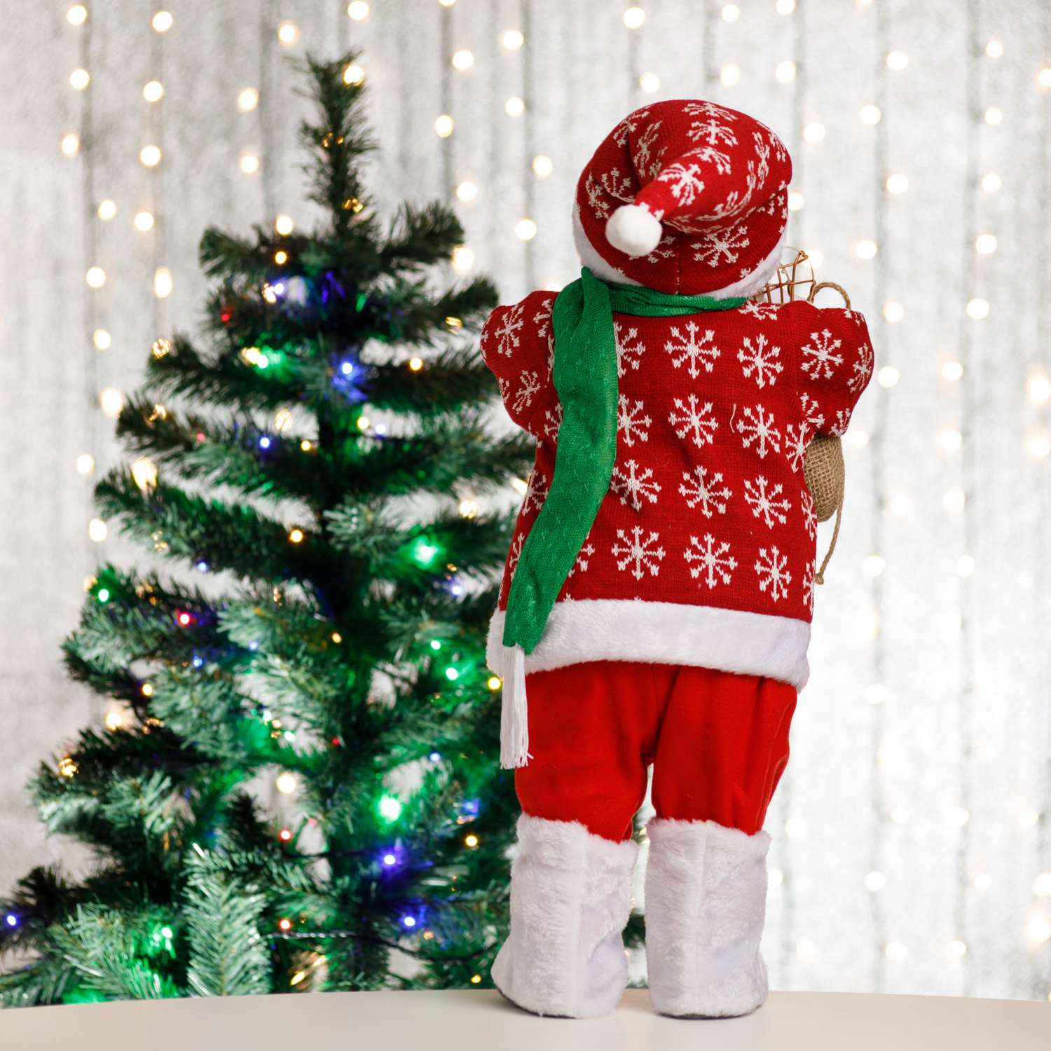 Фигура декоративная BABY STYLE Снеговик в красном костюме со снежинками 60 см - фото 6