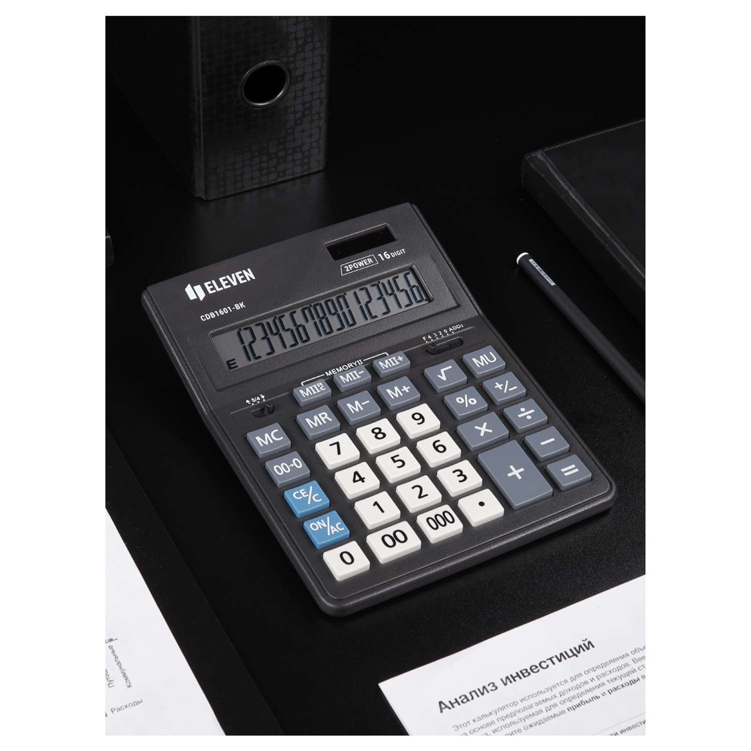 Калькулятор Eleven Business Line CDB1601-BK 16 разрядов двойное питание 155*205*35мм черный - фото 7