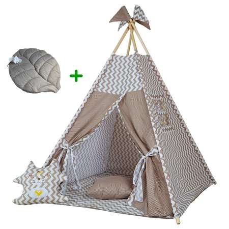 Игровая палатка ВигваМАМ Кофейный зигзаг с подушкой-игрушкой и ковриком прикроватным