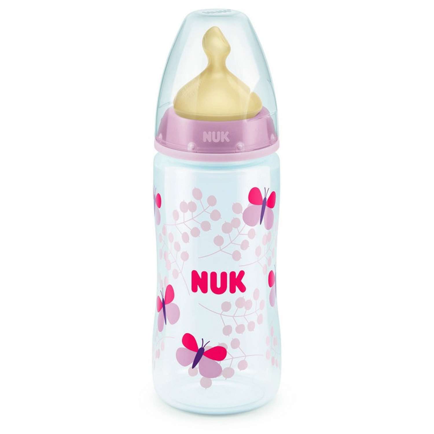Бутылочка Nuk First Choice Plus с рисунком 300мл Прозрачный-Розовый - фото 1