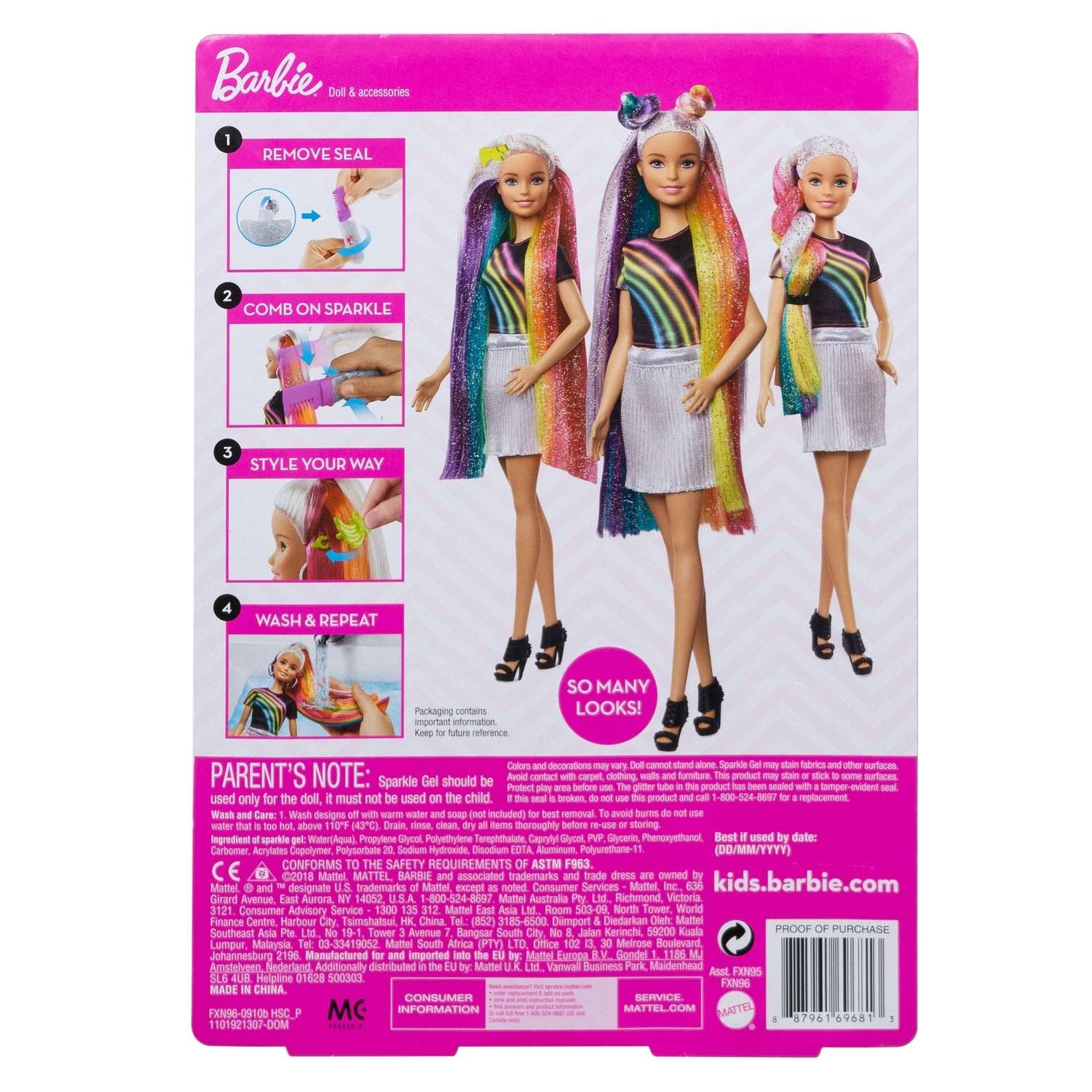 Кукла Barbie с радужной мерцающей прической FXN96 FXN96 - фото 3