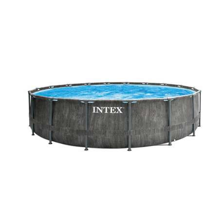 Каркасный бассейн INTEX Prism Frame Greywood 549х122 см с лестницей настилом тентом и фильтр-насосом от 6 лет