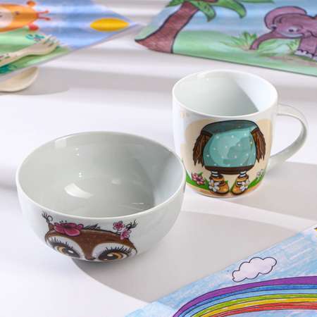 Набор детской посуды Доляна из керамики «Совенок» 2 предмета