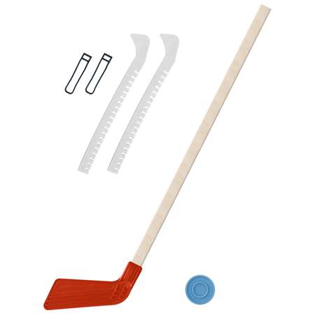 Набор для хоккея Задира Клюшка хоккейная детская красная 80 см + шайба + Чехлы для коньков белые