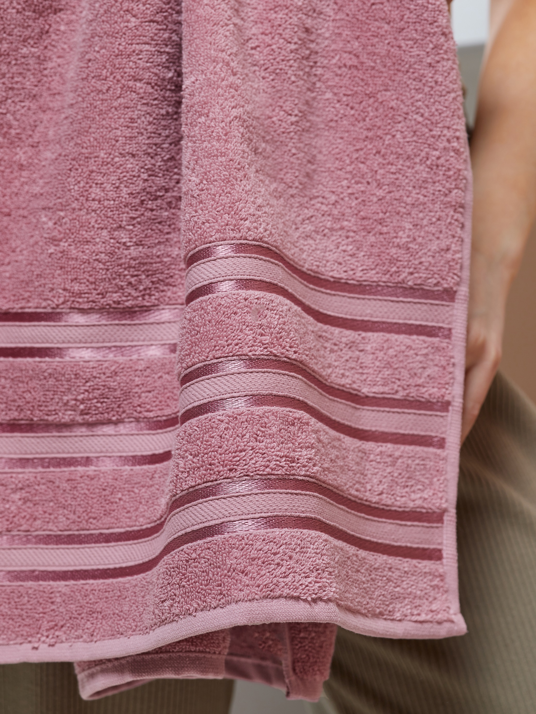 Набор полотенец 3 шт 50х90 см ATLASPLUS коричневый пудровый бледно-розовый - фото 5