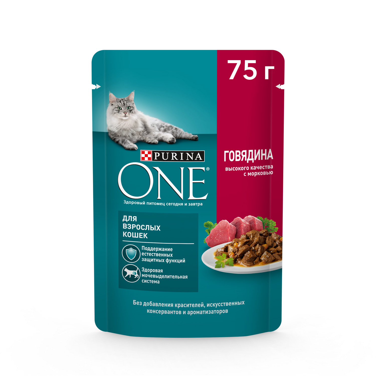 Влажный корм для кошек Purina One 0.075 кг говядина (для домашних, полнорационный) - фото 1