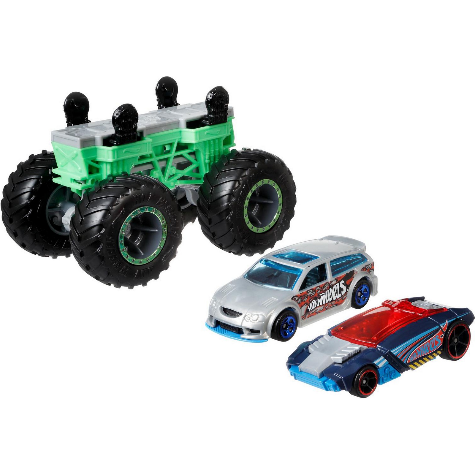 Набор Hot Wheels Monster Trucks Монстр-мейкер с 2машинками и шасси Зеленый  GWW15 купить по цене 199 ₽ в интернет-магазине Детский мир