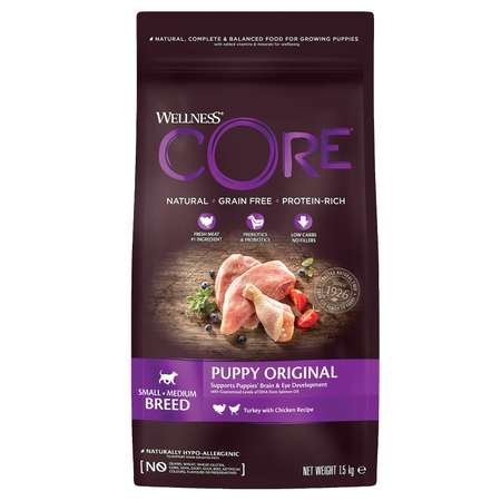 Корм для щенков Wellness CORE 1.5кг индейка-курица для мелких и средних пород