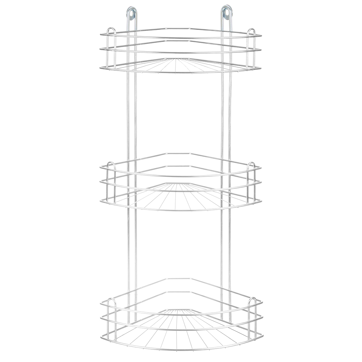 Полка для ванной угловая El Casa 3-х ярусная 28.6х18х60 см Серебристая радиальная глубокая - фото 1