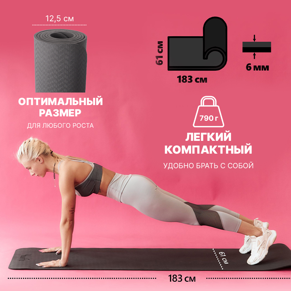 Спортивный коврик YourFit черный - фото 4