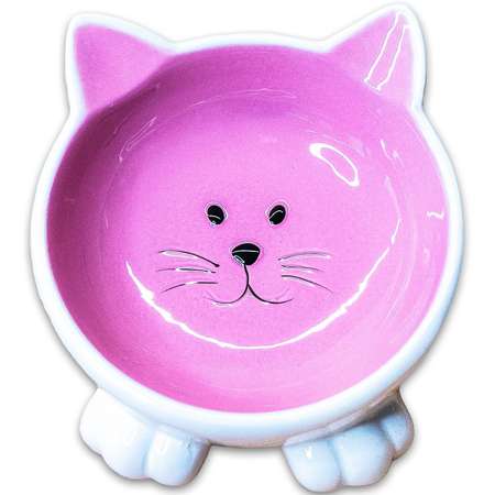 Миска для кошек Mr.Kranch Мордочка кошки керамическая на ножках 100мл Розовая