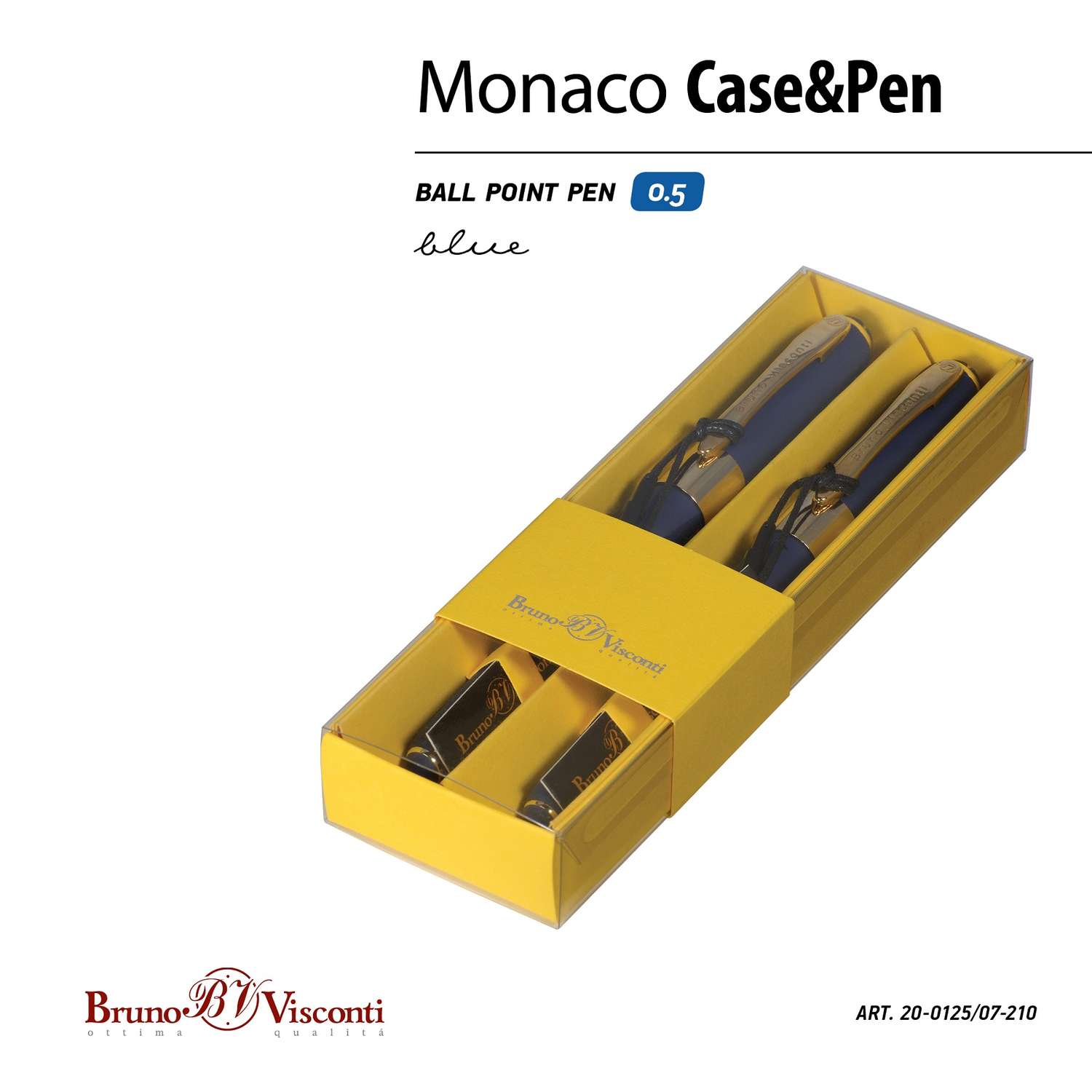 Набор из 2-х шариковых ручек Bruno Visconti Monaco темно-синий корпус желтая коробка - фото 2
