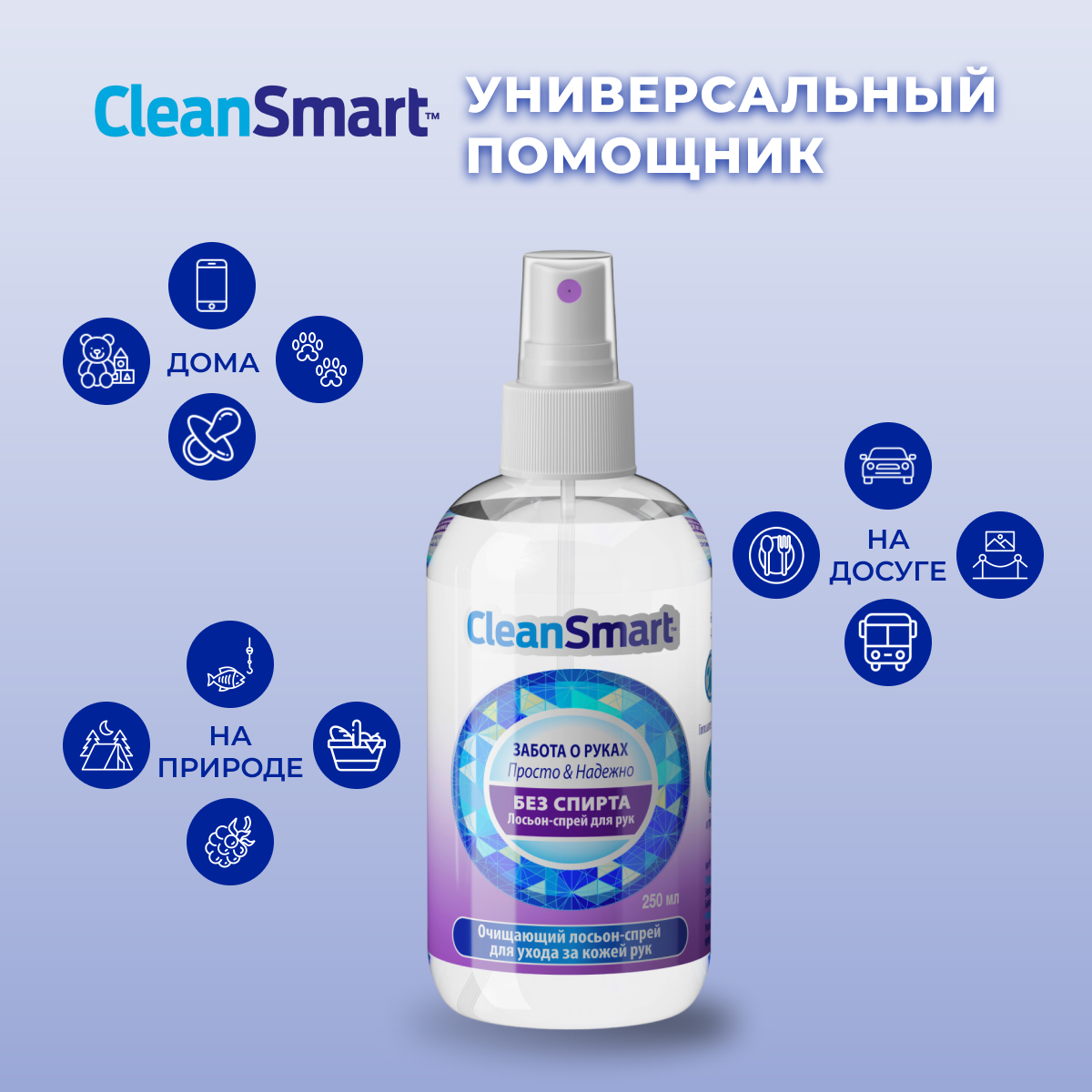 Антибактериальный спрей CleanSmart Антисептик для рук и поверхностей  санитайзер для всей семьи 250 мл купить по цене 339 ₽ в интернет-магазине  Детский мир