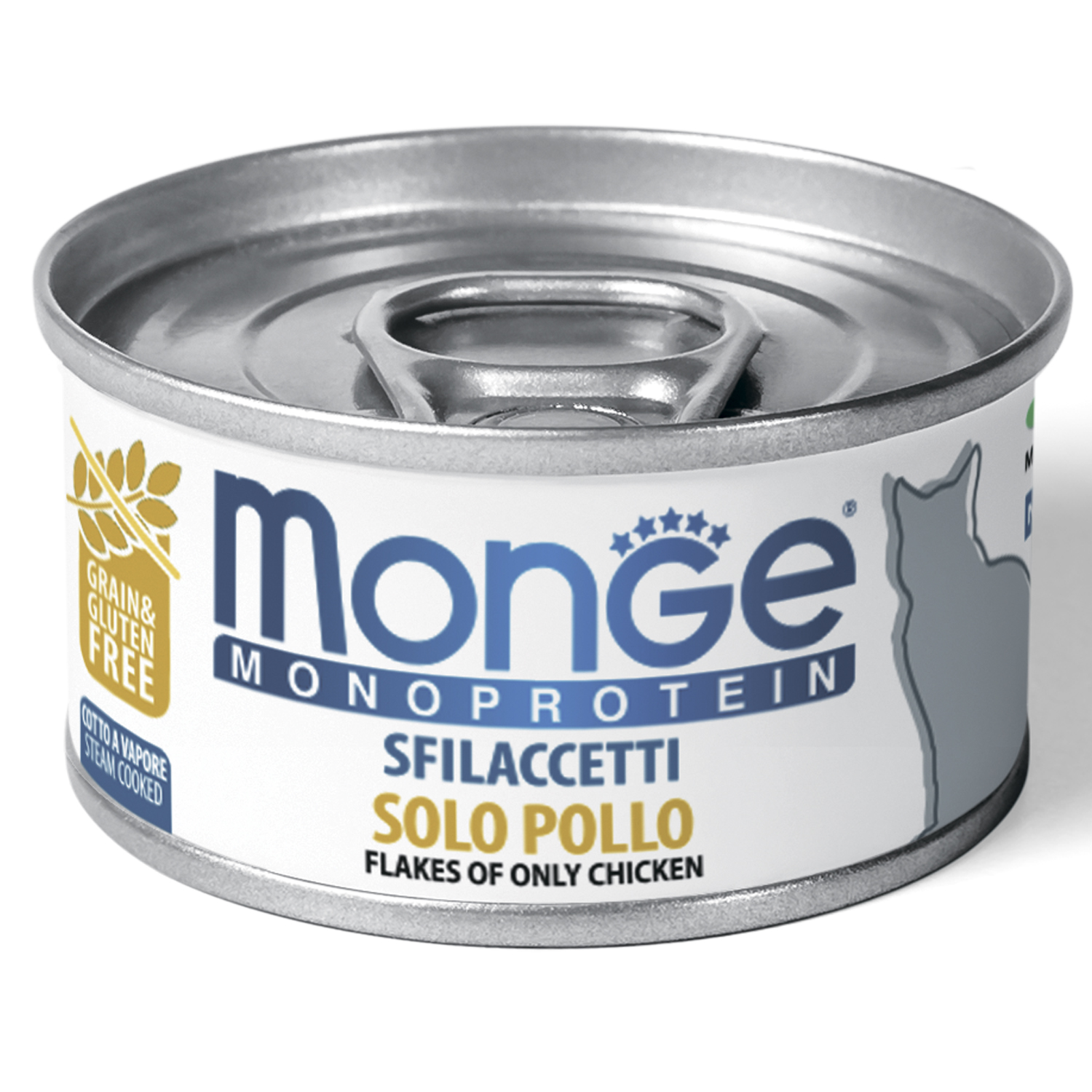 Корм влажный для кошек MONGE Monoprotein 80г мясные хлопья из курицы консервированный - фото 1