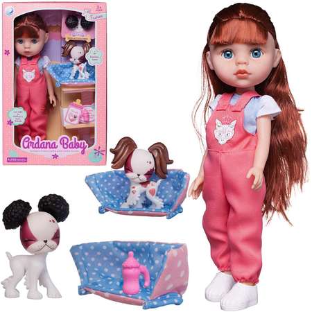 Кукла Ardana Baby Junfa В розовом комбинезоне с собачкой и аксессуарами