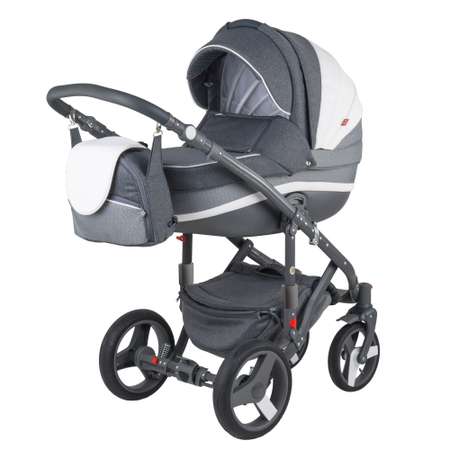 Коляска 3в1 BeBe-mobile Movo C and G A25 Темно-серый+Серый с ромбиком+Белая кожа