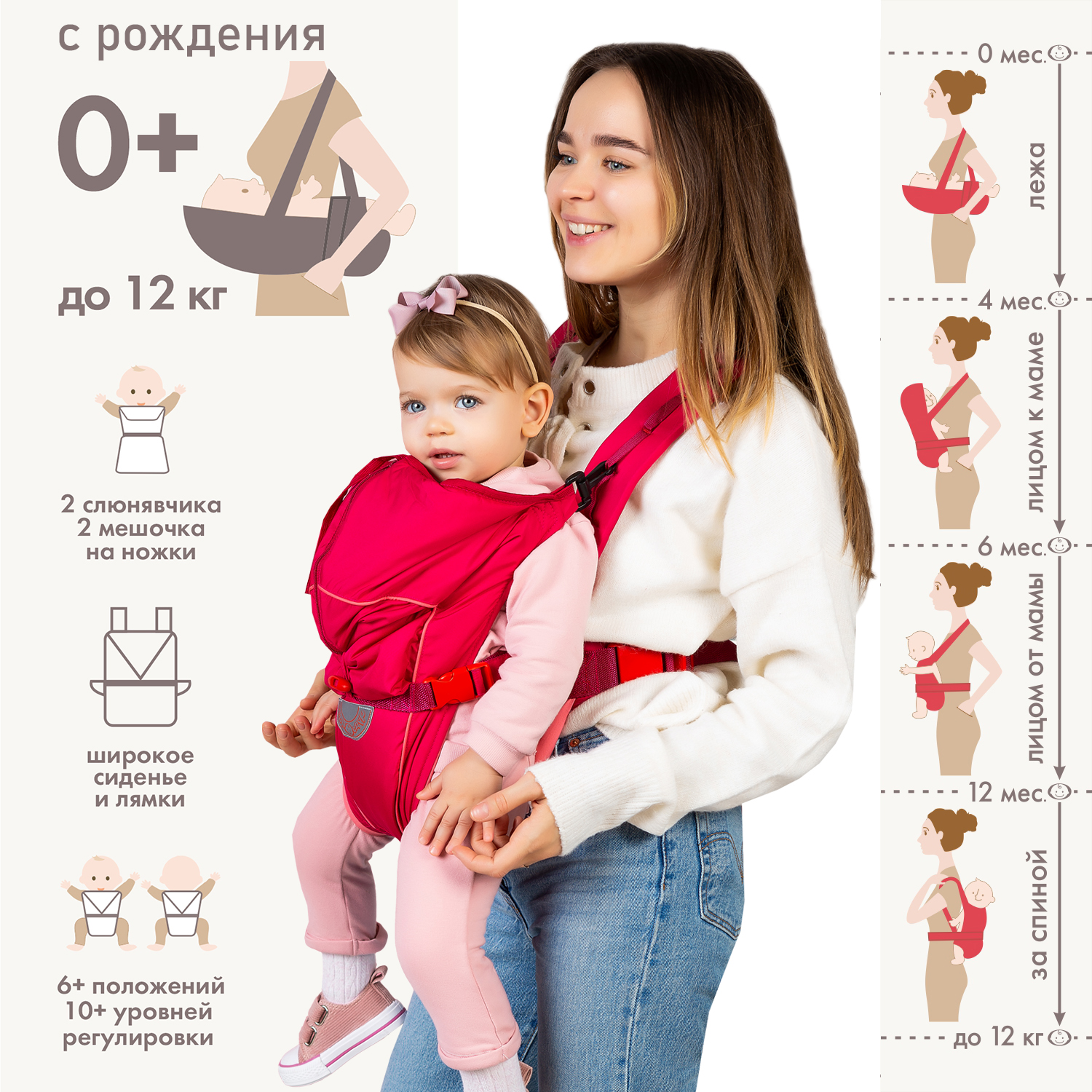 Рюкзак-кенгуру Чудо-чадо «BabyActive Lux» вишневый - фото 5