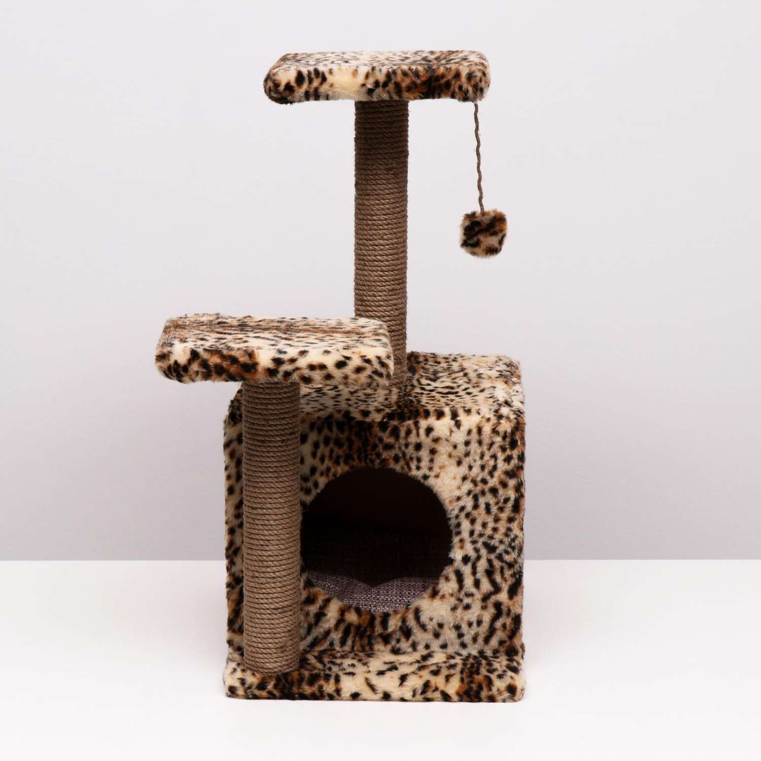 Домик-когтеточка Пижон «Квадратный трёхэтажный с двумя окошками» джут 45×47×75 см леопард - фото 2