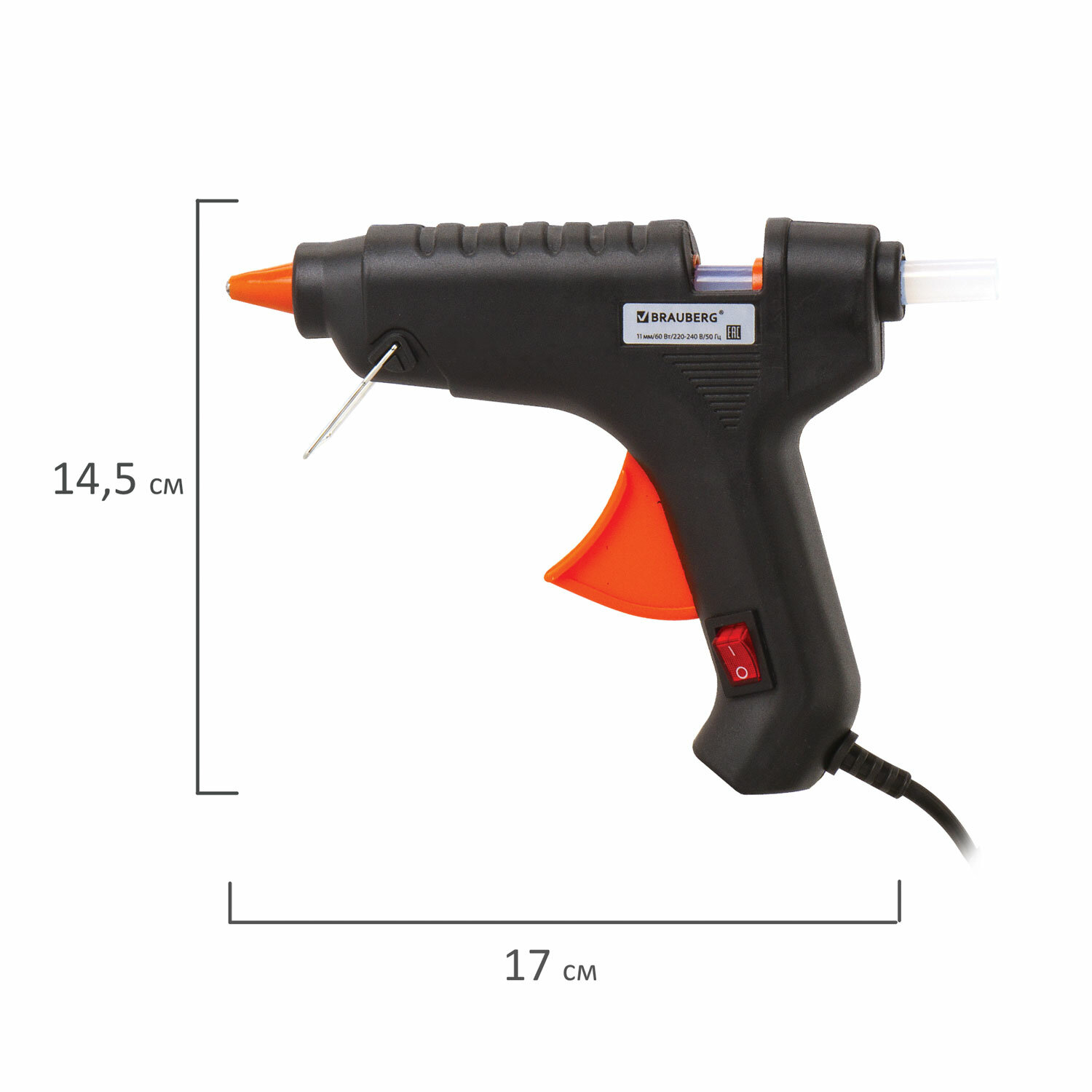 Пистолет клеевой Brauberg для рукоделия для горячего клея электрический 60 Вт для стержня 11 мм - фото 17