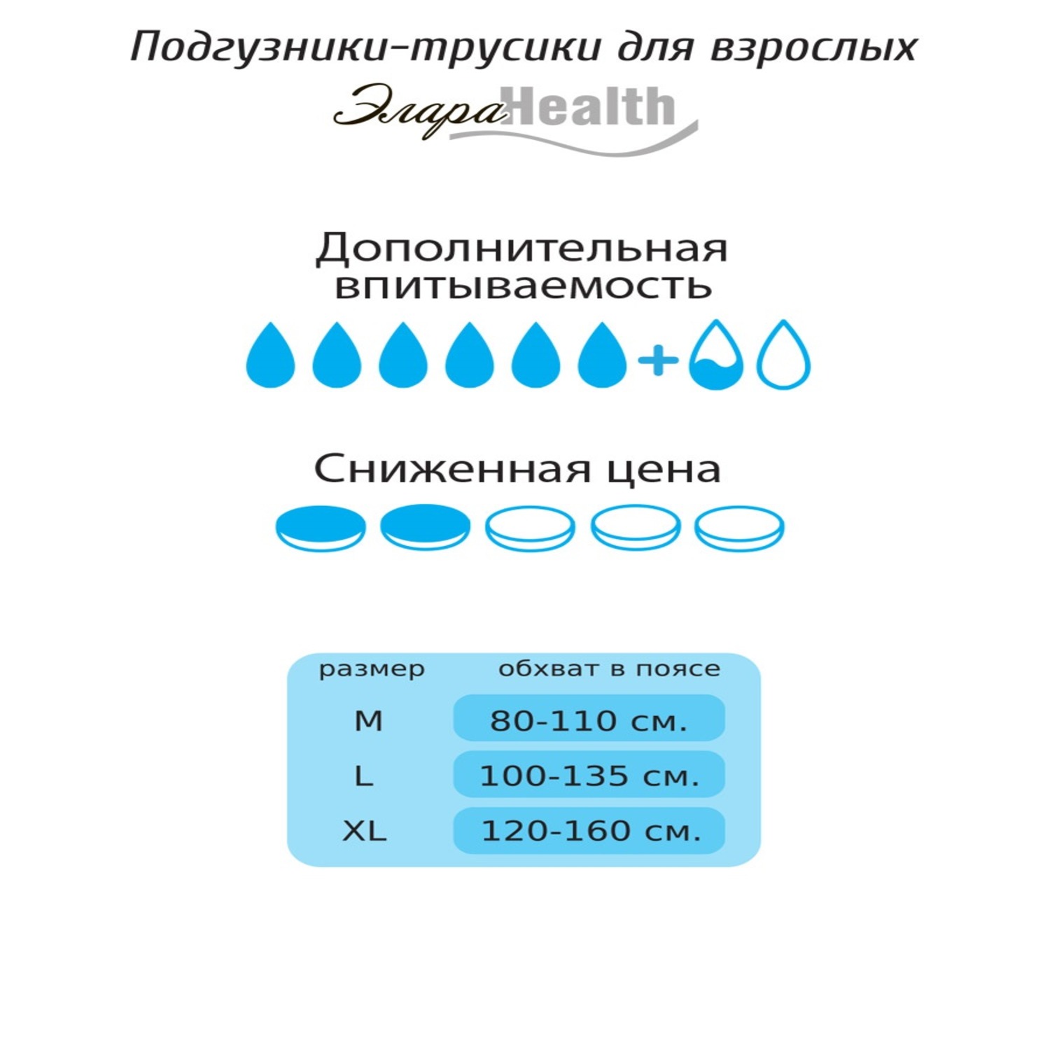 Подгузники-трусики ЭлараHealth для взрослых размер М 80-110 см 30 шт - фото 3