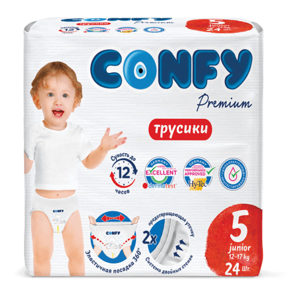 Трусики-подгузники CONFY Premium Junior 12-17 кг размер 5 24шт - фото 1