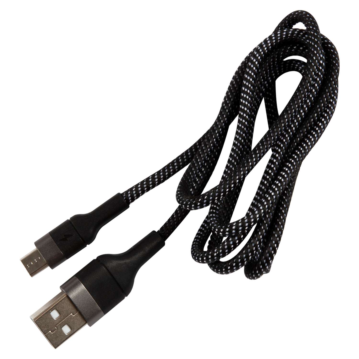 Дата-Кабель UNBROKE USB - MicroUSB 1.2 метра нейлоновая оплетка до 3A черно-серый - фото 1