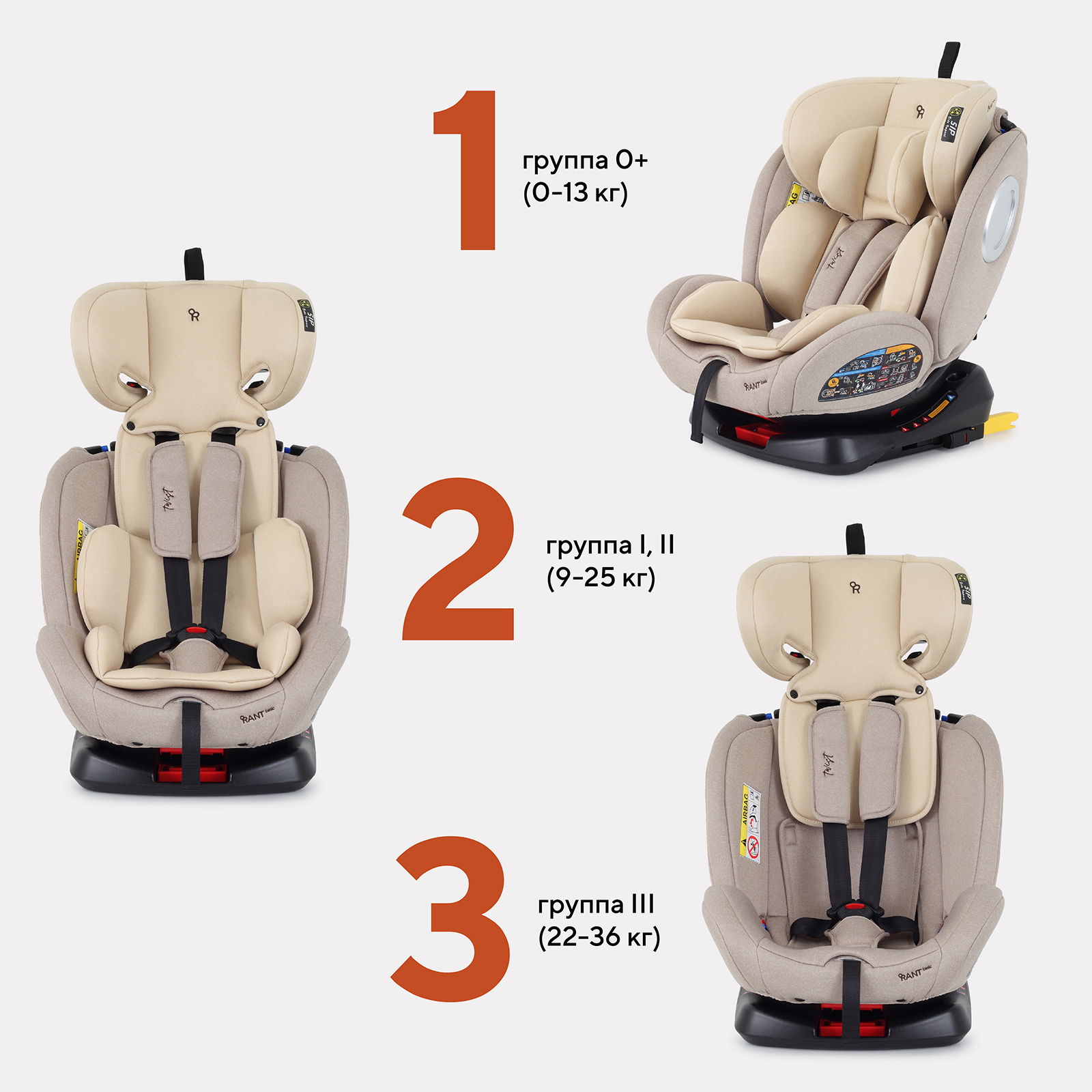 Автокресло Rant Basic Twist isofix Cream группа 0+-1-2-3 0-36 кг - фото 4