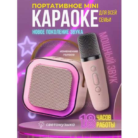 Колонка с микрофоном караоке CASTLELADY портативная беспроводная розовый
