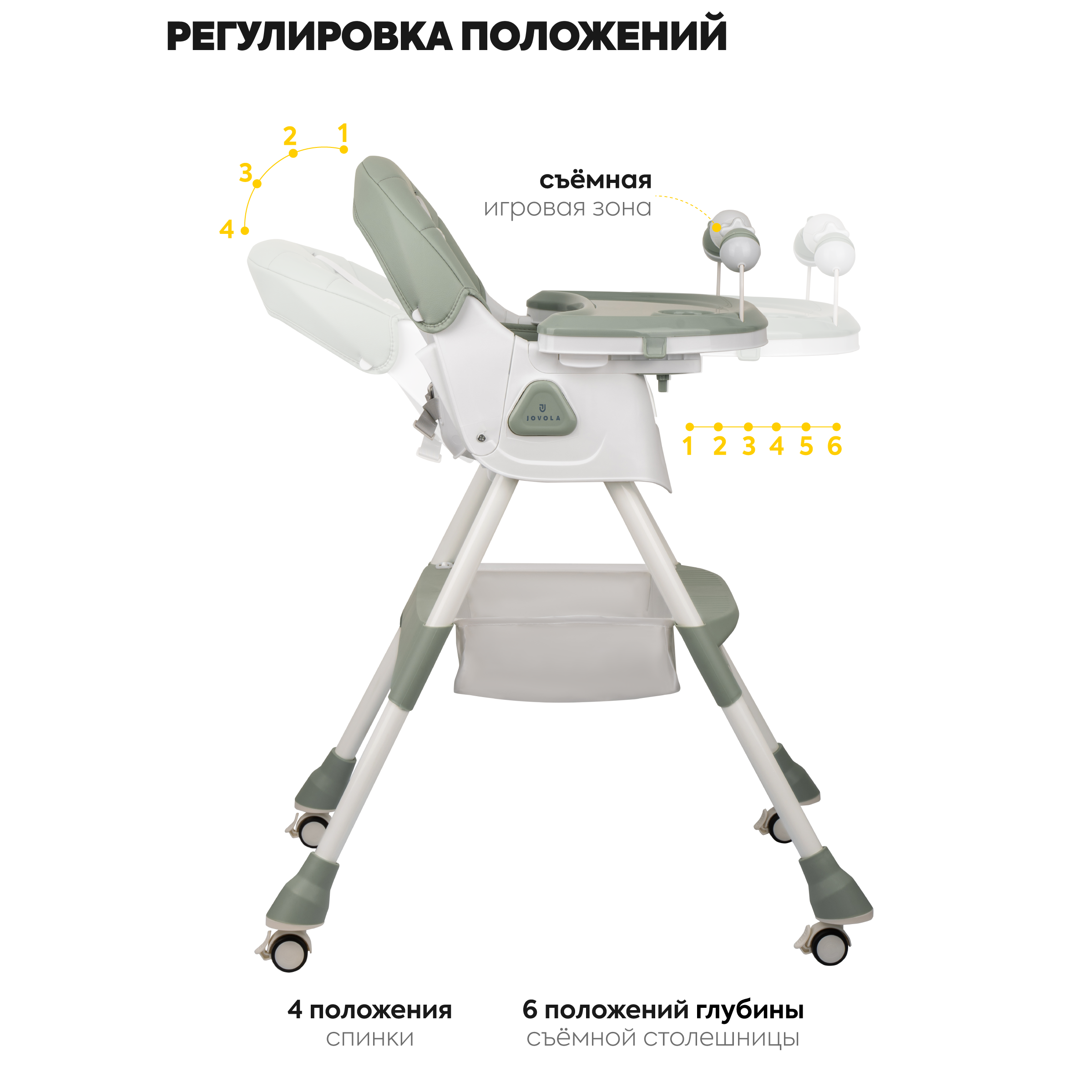 Стульчик JOVOLA для кормления ребенка Jelly Flex от 6 до 36 месяцев зеленый-серый - фото 4