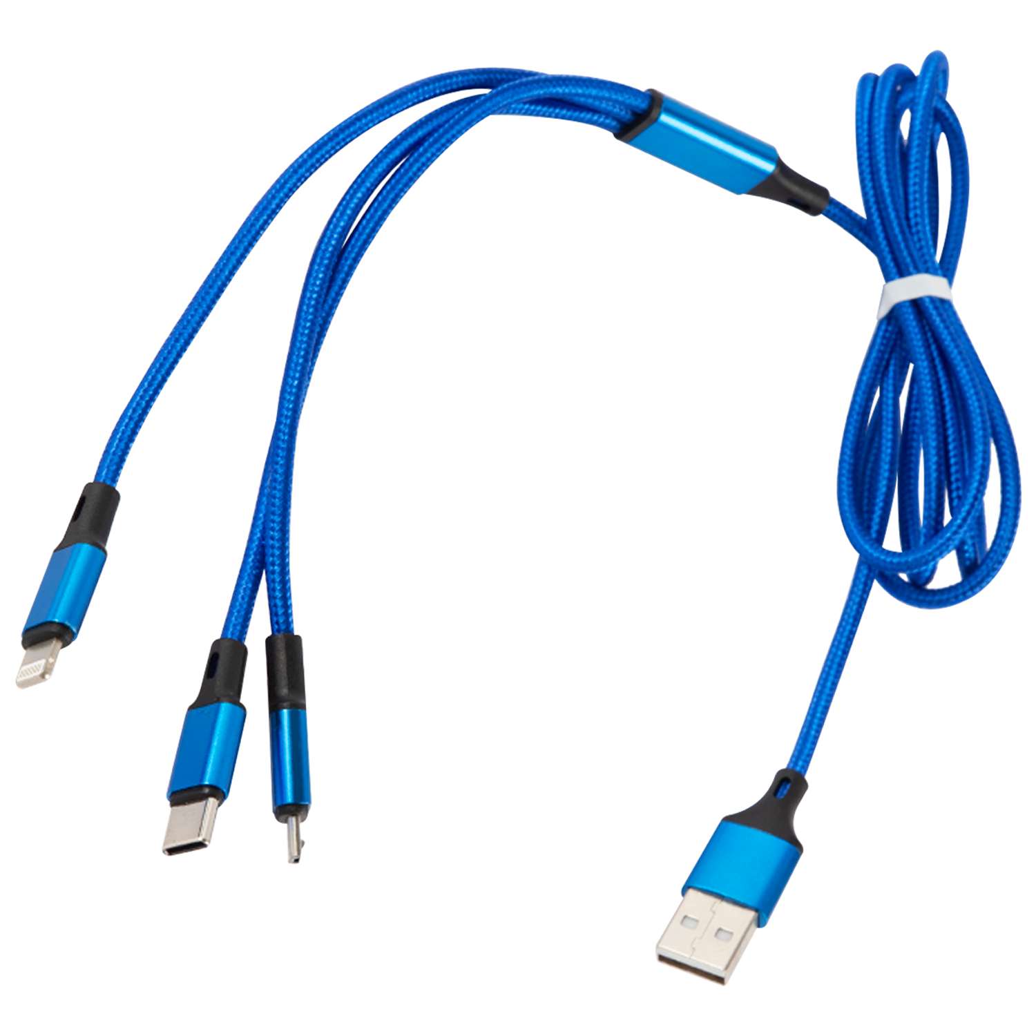 Дата-кабель mObility USB -Type-C/8 - pin/micro USB (3 в 1) нейлоновая оплетка синий - фото 1