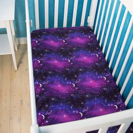 Простыня Adam Stork на резинке муслиновая для детской кроватки 60х120 Night Galaxy