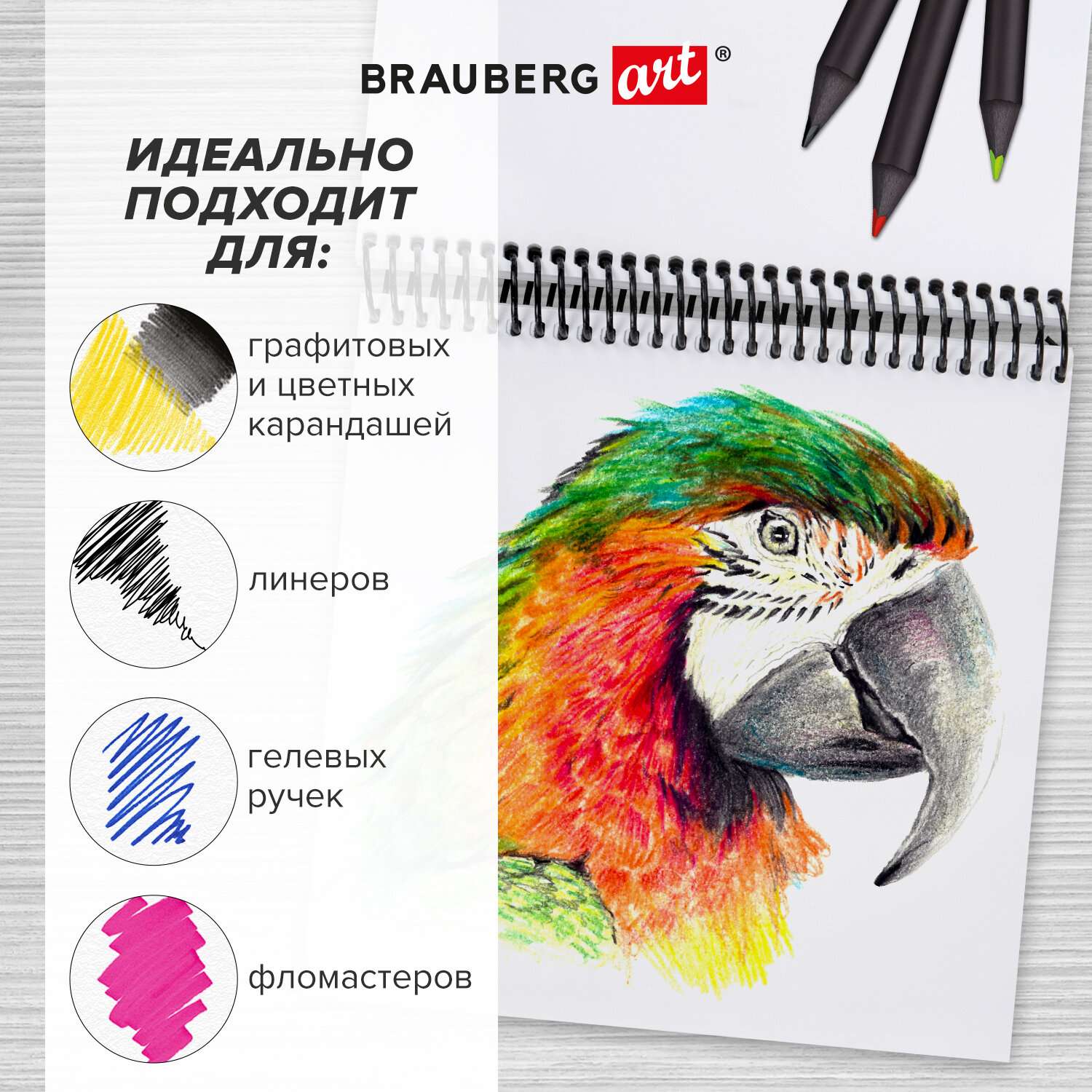 Блокнот-скетчбук Brauberg с белыми страницами для рисования эскизов - фото 4