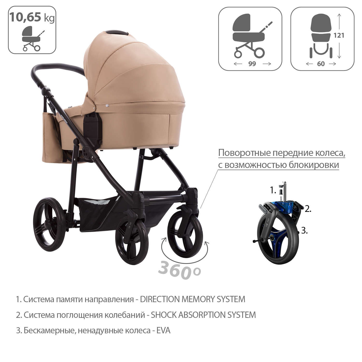 Коляска 2в1 Bebetto Explorer Air шасси Черное 11 - фото 5