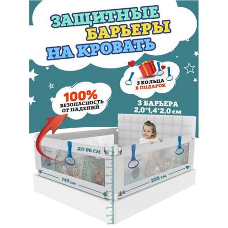 Комплект из 3-х барьеров Floopsi 2.0х1.4х2.0м. для детей от падений. Защитный бортик для детей