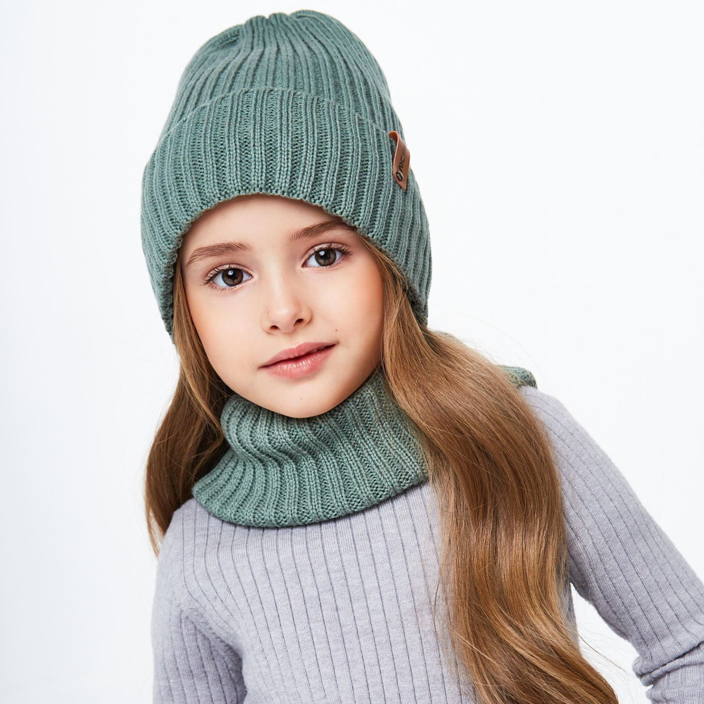 Шапка и снуд NYCkids NYC-H-104-GplainW-olive-5256 - фото 10