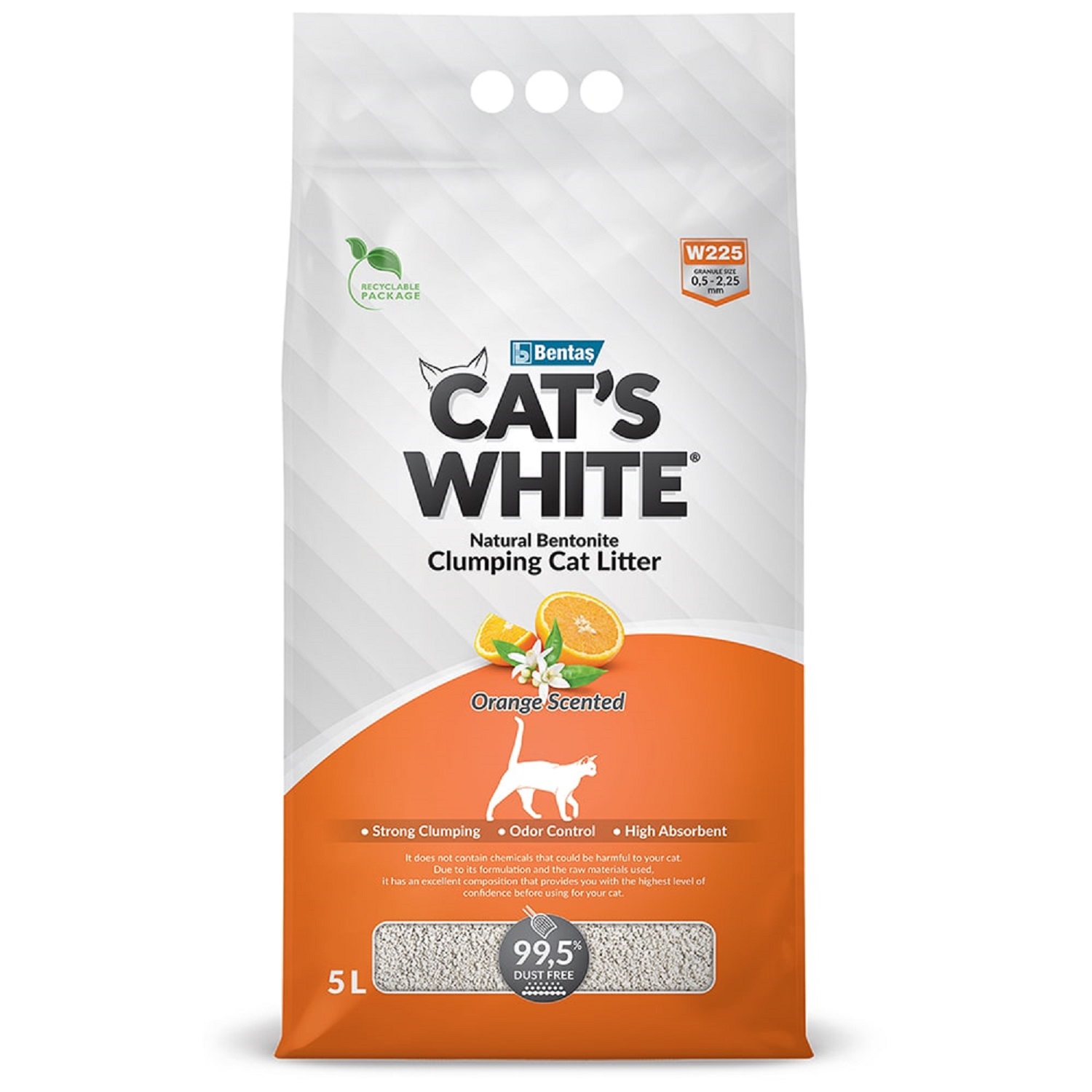 Наполнитель для кошек Cats White комкующийся натуральный с ароматом Апельсина 5л - фото 1