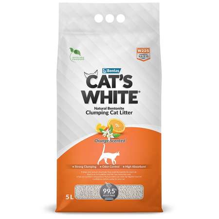 Наполнитель для кошек Cats White комкующийся натуральный с ароматом Апельсина 5л