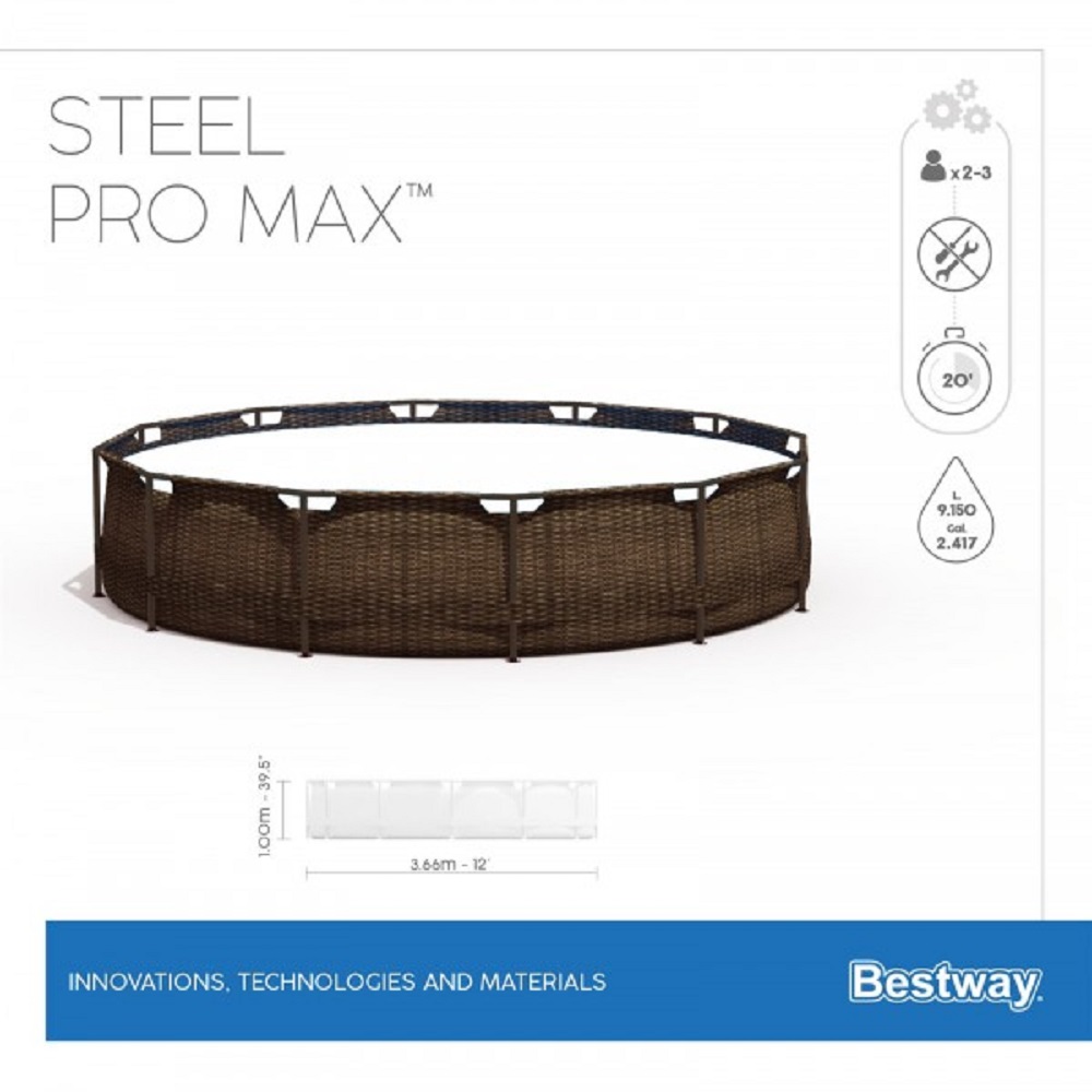 Бассейн каркасный Bestway 366 см на 100 см Steel Pro Max фильтр-насос лестница 9150 л - фото 6