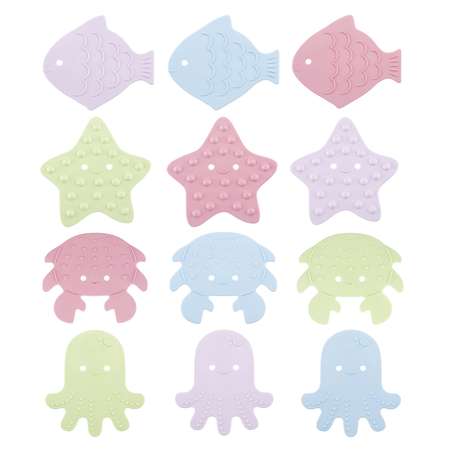 Мини-коврики детские ROXY-KIDS для ванной противоскользящие Sea animals 12 шт цвета в ассортименте