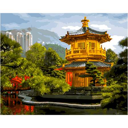 Картина по номерам LORI Китайский храм 40х50 см на холсте с деревянным подрамником