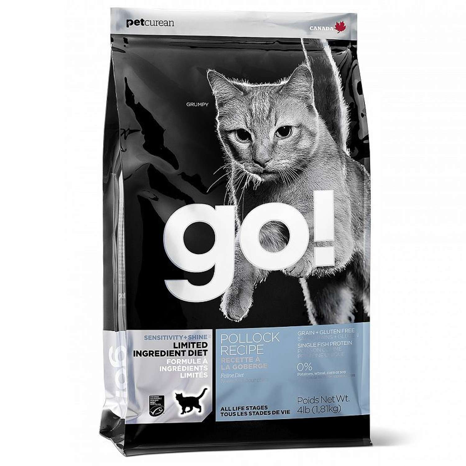 Корм сухой для кошек GO 3.63кг беззерновой с треской для чувствительного пищеварения - фото 1