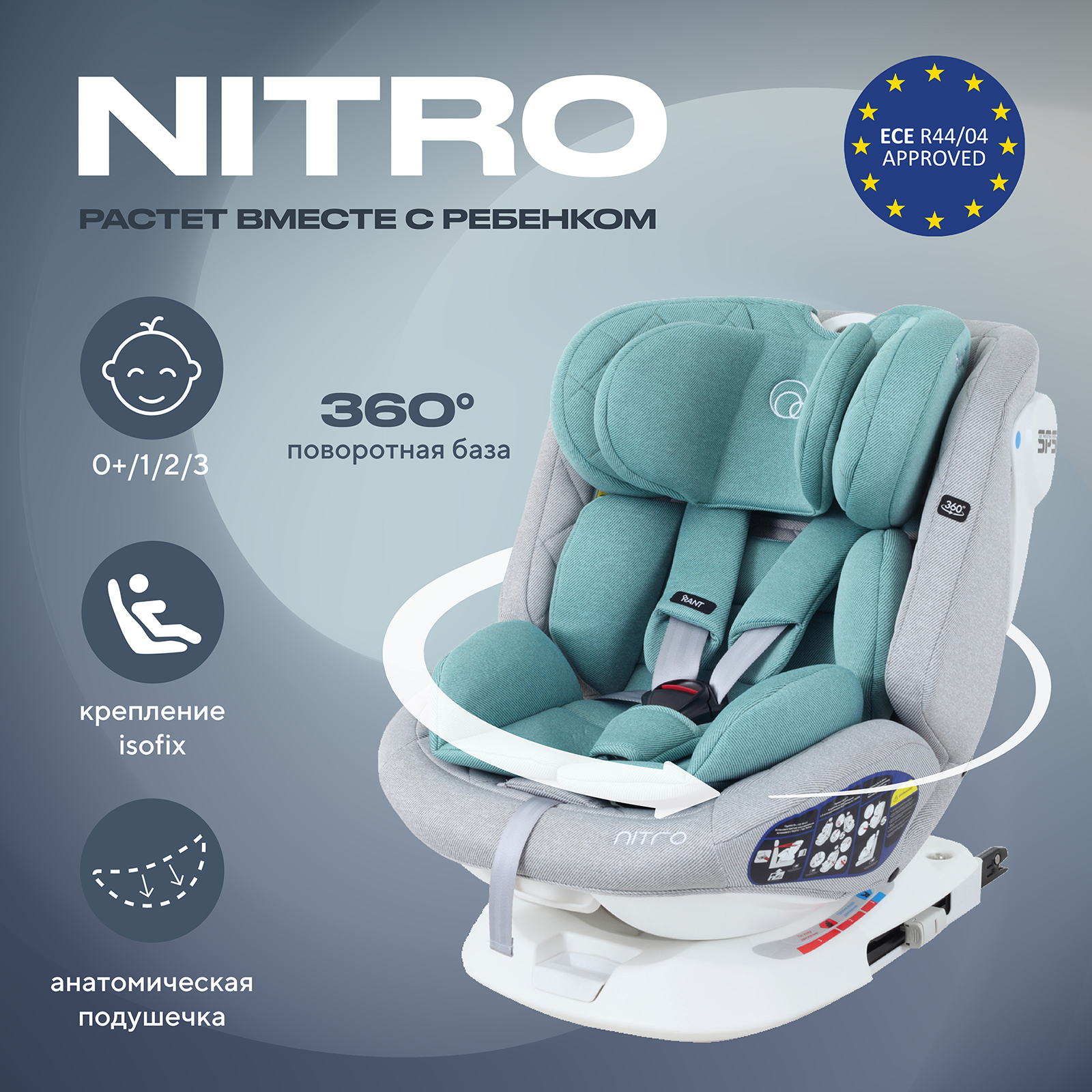 Автокресло детское Rant UB619 NITRO isofix Grey Mint группа 0+-1-2-3. 0-36 кг - фото 1