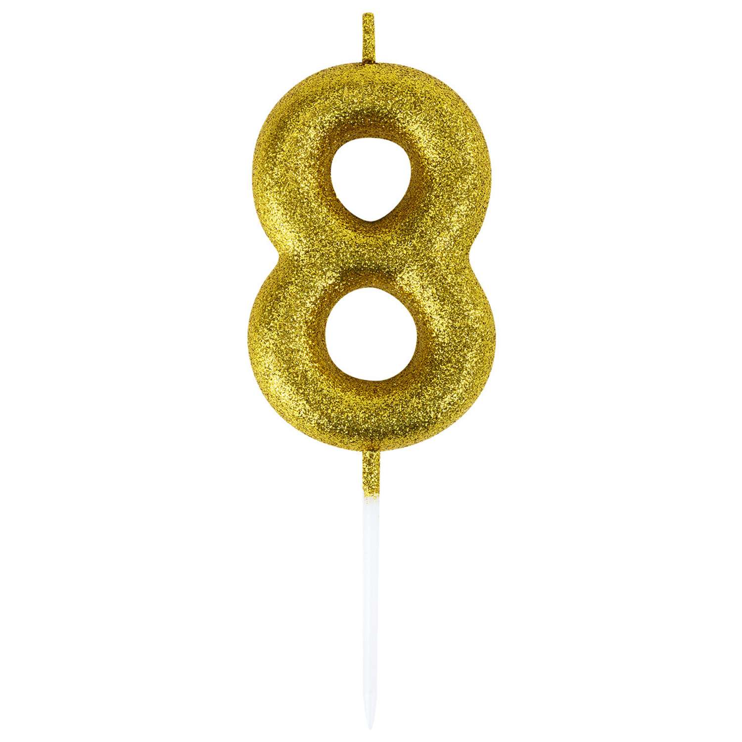 Свеча для торта Золотая сказка цифра 8 с глиттером 6 см на шпажке в блистере - фото 2