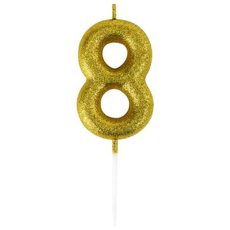 Свеча для торта Золотая сказка цифра 8 с глиттером 6 см на шпажке в блистере