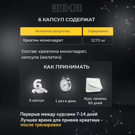 Креатин моногидрат 100% 120 капсул Matrix Labs Креатин моногидрат 100% 120 капсул Matrix Labs