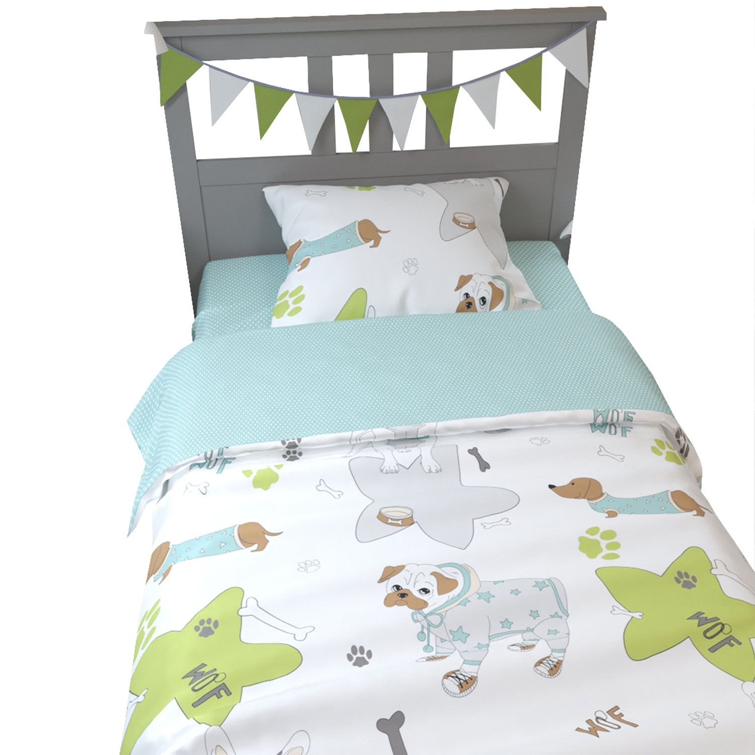 Комплект постельного белья Amarobaby Time to sleep Мопсы 1.5спальный 3предмета Белый - фото 2