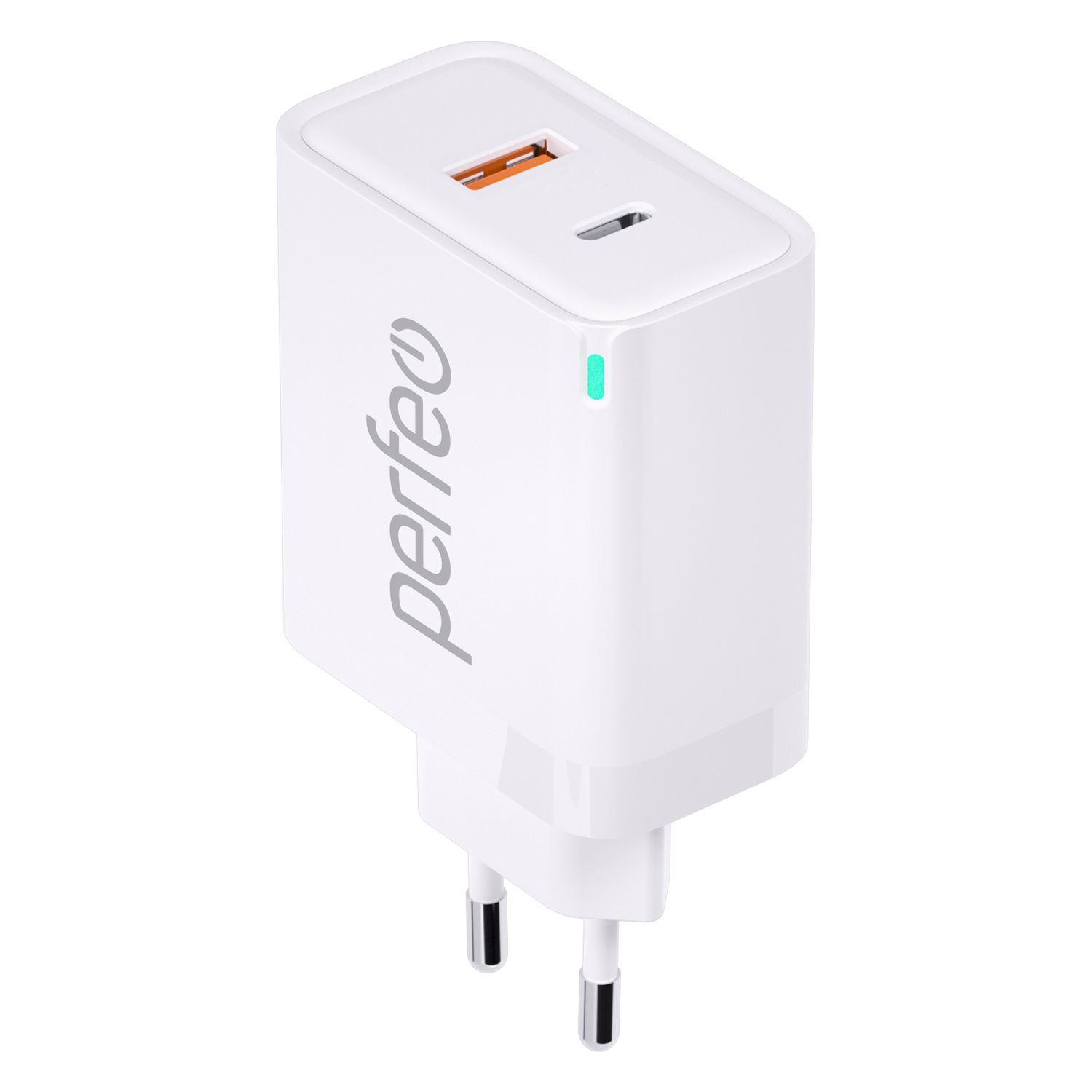 Сетевое зарядное устройство Perfeo с двумя разъемами USB-A+TYPE-C GaN 45W белый - фото 1