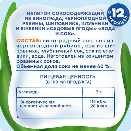 Вода с соком Агуша Садовые ягоды 0.3л 12месяцев
