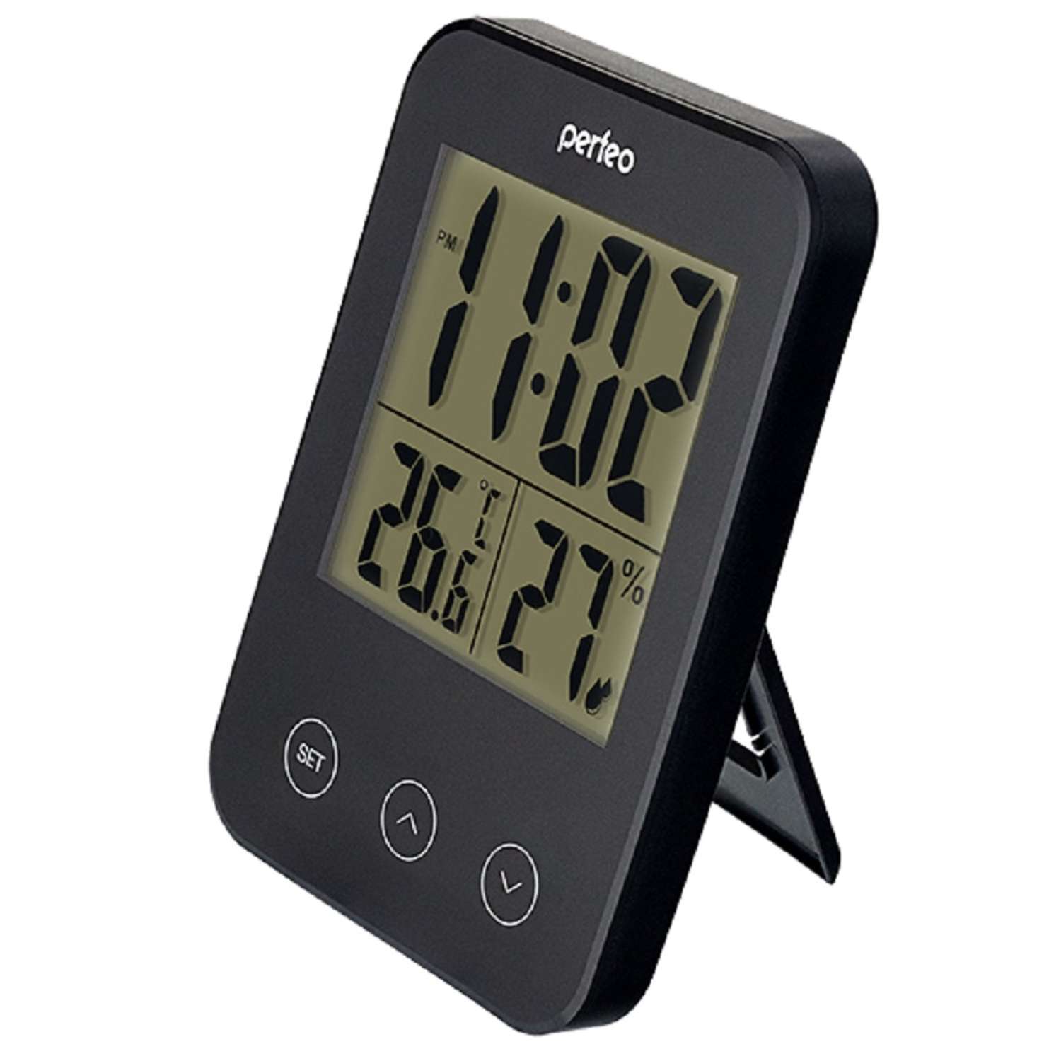 Часы-метеостанция Perfeo Touch чёрный PF-S681 время температура влажность - фото 1
